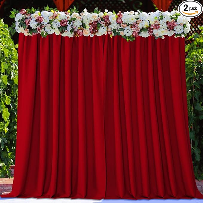 Joydeco Red Backdrop Curtain for Parties, Photography Backdrop Drapes for Christamas Wedding Decorations, Wrinkle Free 5ft x 8ft Set of 2 Panels Curtains with Rod Pockets