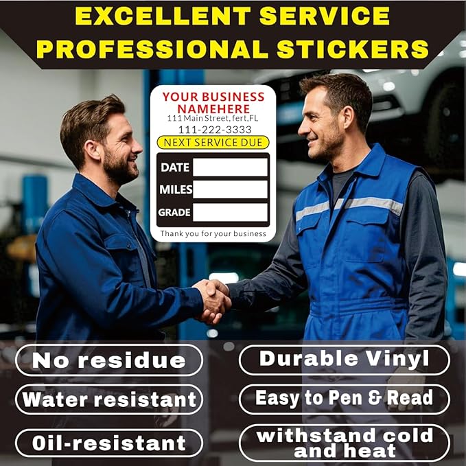 Custom Oil Change Stickers with Your Business Name - Auto Maintenance Service Reminder for Cars Vehicles Trucks Personalized Oil Change Stickers for Windshield 2 Inches（10-10000 pcs）