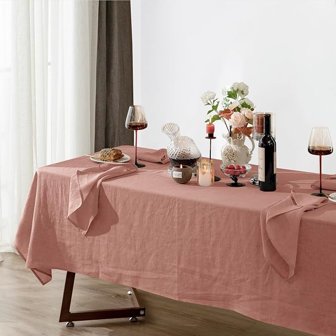 Talasily Linen Tablecloth 100% Pure Linen Table Cloth 60x120 Inches Rectangle Tablecloths Washable Cloths for Kitchen, Dining, Buffet Parties, Holidays, Picnic, Weddings and Restaurants-Muddy Pink