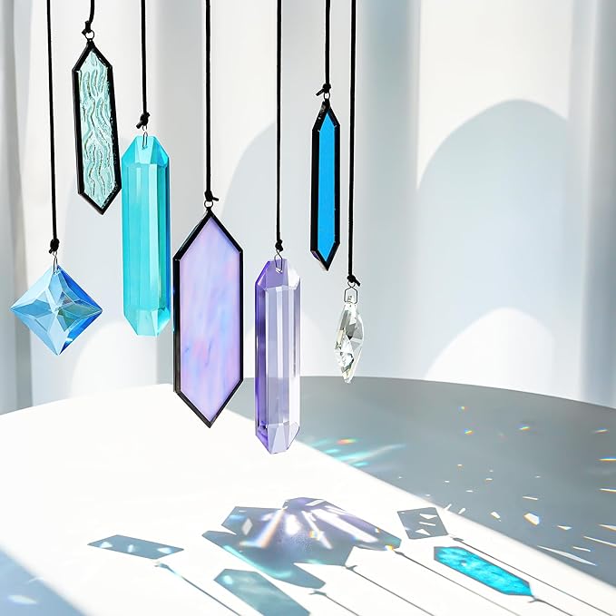 7 Pack Stained Glass Icicle Ornaments for Christmas Tree,Crystal Prism Hanging Suncatchers for Windows,Crystal Christmas Ornaments 2025 for Women