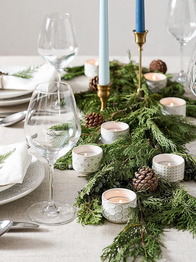 LE TAUCI Tealight Candle Holder, Embossed Ceramic Votive Candle Holders Bulk for Thanksgiving,Christmas, Wedding Table Centerpiece Decor, Set of 12, Arctic White