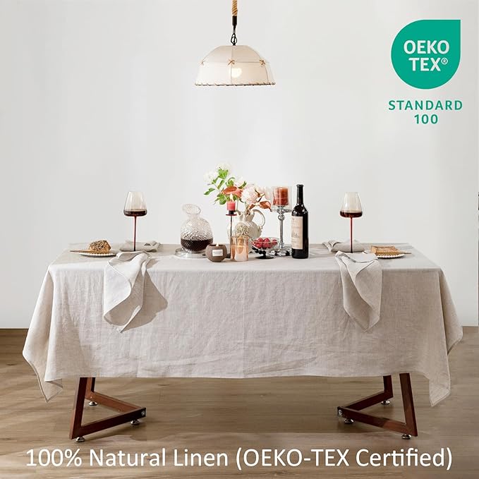 Talasily Linen Tablecloth 100% Pure Linen Table Cloth 60x132 Inches Rectangle Tablecloths Washable Cloths for Kitchen, Dining, Buffet Parties, Holidays, Picnic, Weddings and Restaurants-Natural Linen