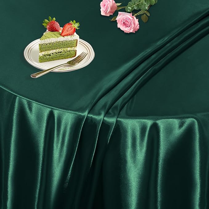 KKJIAF 1 Pack 60 Inch / 5ft Round Table Cloth, Hunter Green Overlay Round Satin Table Cover, Silky Satin Dining Tablecloths for Wedding Buffet Parties Banquet Decoration