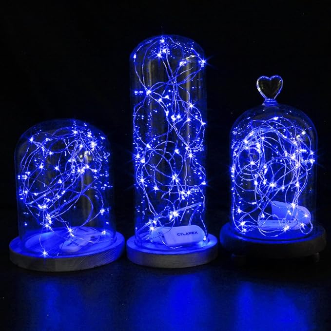 CYLAPEX 6 Pack Blue Fairy Lights Battery Operated Fairy String Lights Firefly Lights LED Starry String Lights 3.3ft 20 LEDs Silvery Copper Wire for Christmas DIY Decoration Costume Wedding Party