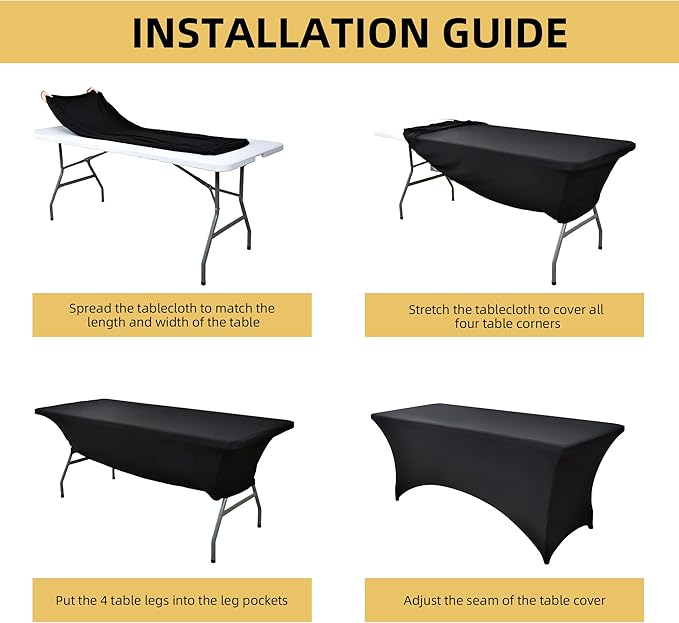 10-Pack 6ft Black Spandex Table Covers for Rectangle Standard Folding Tables - Wrinkle Resistant Stretch Tablecloths - Ultimate Fitted Table Protector for Parties, Banquet, Wedding