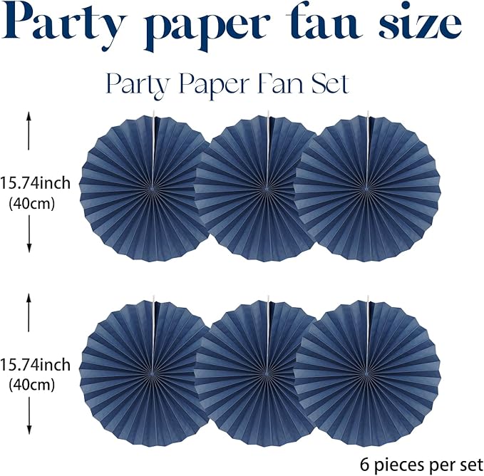 Blue Party Decorations,Blueberry Party Decorations Decorations Party Paper Fans Bulk 16in,Graduation Decoration Classroom Decor, Western Themed Party Decorations 30 Color DIY Set （Deep Blue）