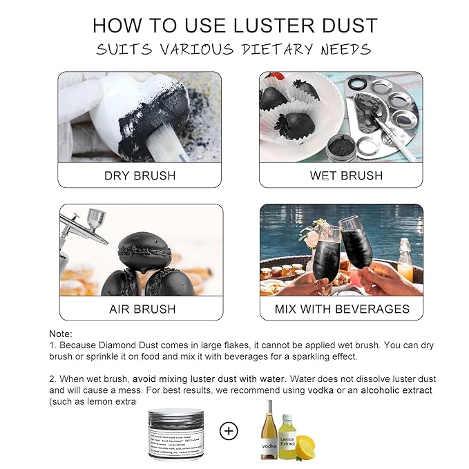 HomeHere Edible Luster Dust Food-Grade Glimmer Powder Glitter for Cake Decorating 7g, Edible Sprinkle Glitter for Cocktails Drinks Baking Candy Dessert Chocolate Vegan Tasteless, Black