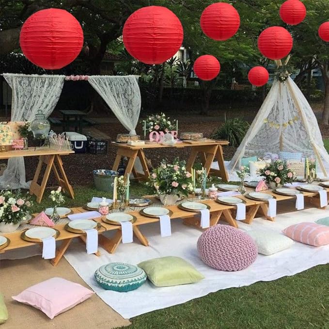 BEISHIDA Red Round Paper Lanterns Decorative Hanging Asia Chinese Japanese Paper Lanterns Lamp for Birthday Wedding Baby Bridal Shower Christmas Home Decor Party Decoration（10 Packs）