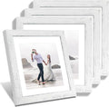 10x10 Picture Frame Set of 4 with Real Glass, Distressed White Frame Display 8x8 Pictures with Mat or 10 x 10 Without Mat, Wood Square Photo Frame for Wall Mount and Tabletop Display