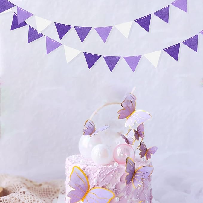 Purple Party Decorations Ombre Lavender Felt Hanging Triangle Mini Bunting Pennant Banner Flag for Birthday Wedding Baby Shower Bridal Shower Engagement Lilac Violet Party Classroom Nursery Decor