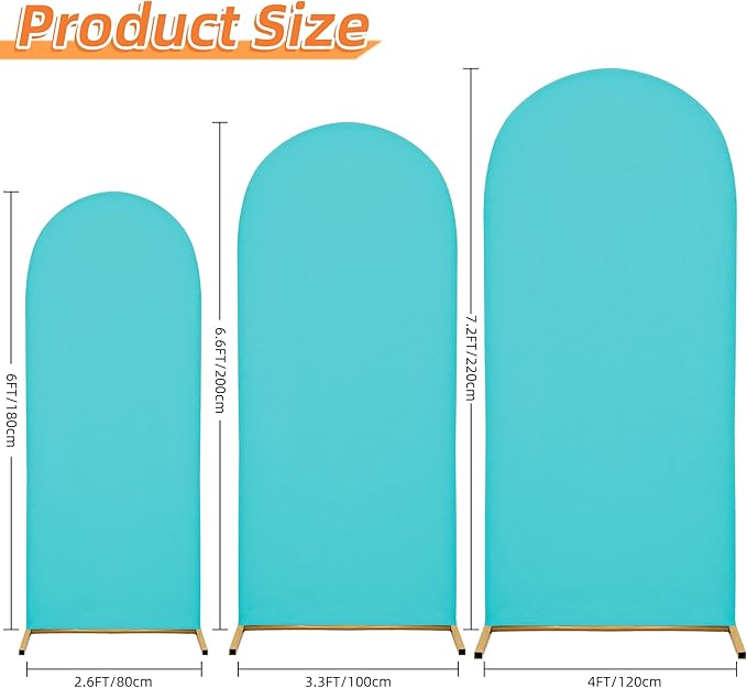 Wedding Arch Covers Arch Backdrop Cover Arch Stand Covers 7.2FT 6.6FT 6FT Set of 3 Arch Cover Spandex Fabric Stretchy Backdrop for Wedding Birthday Party Decoration Baby Shower (Sky Blue)