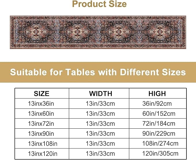 Vintage Boho Floral Table Runner, Rustic Country Farmhouse Black Bohemia Flower Pattern for Home Kitchen Table Decor Dining Coffee Room Party Decor 13x36in