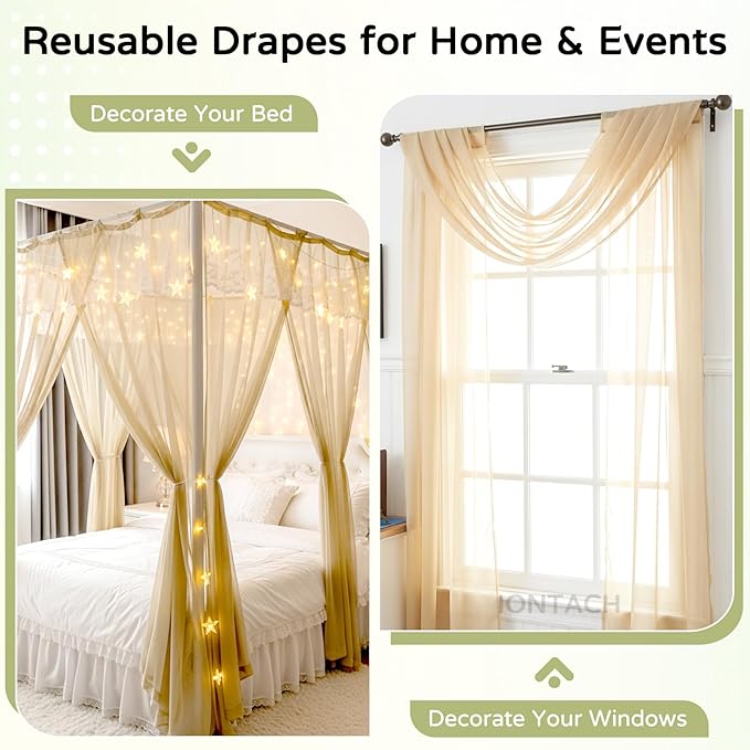 Wedding Arch Draping Fabric 29" x 19Ft Sheer Drapes for Backdrop Wedding Ceremony Reception Ceiling Decor Curtain Baby Bridal Shower Decoration (Champagne, 2 Panels)