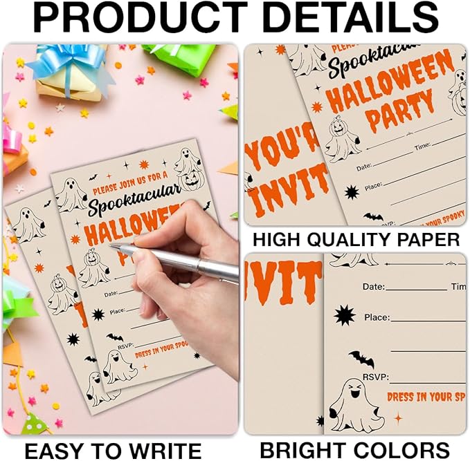Halloween Party Invitations, Ghost Spooktacular Halloween Party Fill in Invites Cards With Envelopes (20 Count), Double Sided Design