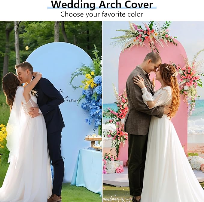 HEMMOTOP 7.2 ft Arch Backdrop Cover (One Piece Double Color), Pink and Blue Spandex Arch Stand Covers, Fabric Stretchy Background for Balloon Arches, Wedding, Birthday Party, Baby Shower