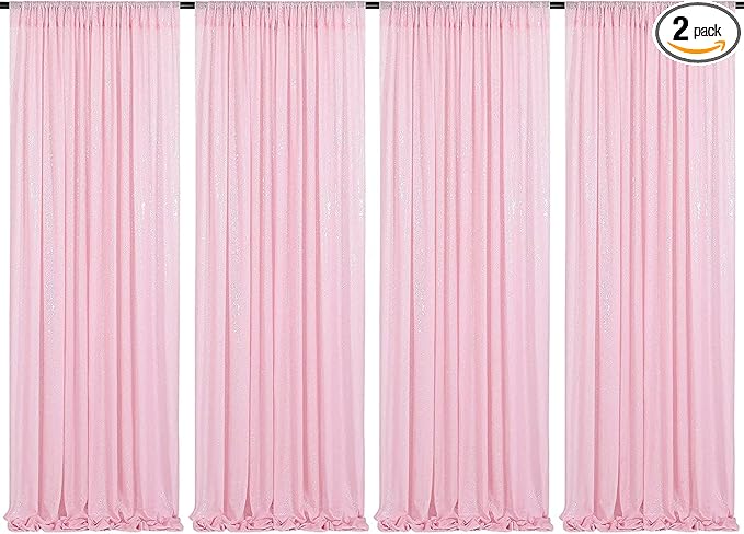 4Pcs 2Ft x 8Ft Pink Sequin Backdrop Curtains, Glitter Photography Background, Sequence Xmas Thanksgiving Backdrop (Pink, 4 pcs-2ftx8ft)