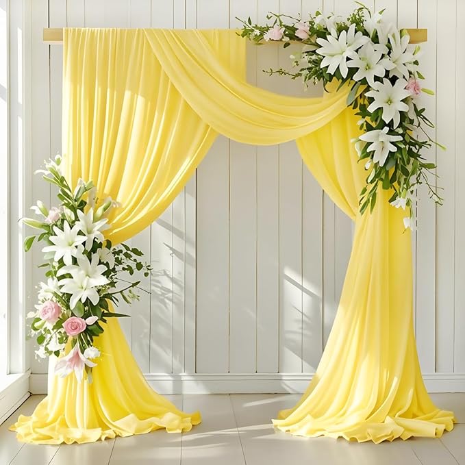 Wedding Arch Draping Fabric 2 Panels 30'' x 18FT Yellow Sheer Chiffon Arch Drapery for Photo Booth Bridal Shower Baby Shower Church Decor Newborn Photography Christening Outdoor Party