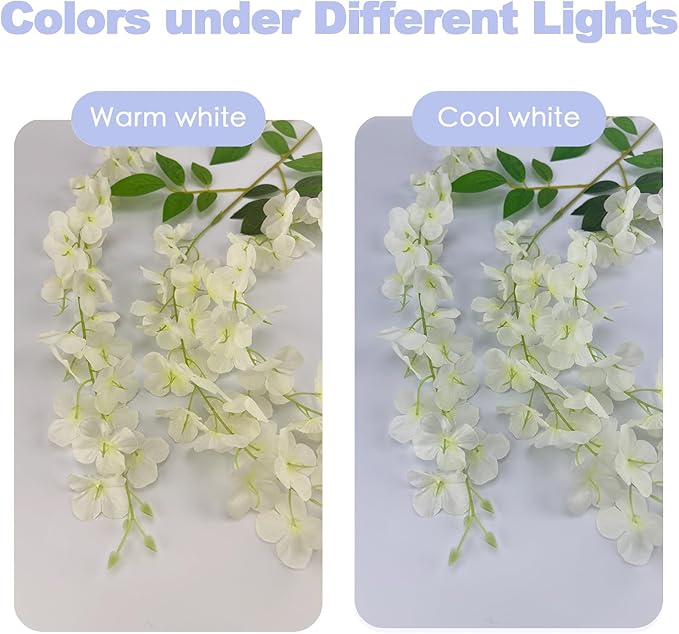 24 Pcs of Wisteria Hanging Flowers, 3.75 Feet Fake Wisteria Flower Strings, Artificial Wisteria Flowers Hanging Garland for Backdrop, Wedding, Ceremony,Garden and Home Wall Decoration (White)