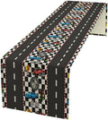 Race Car Table Runner,Checkered Flag Black and White Race Cars Pattern Print Tablecloth Burlap for Hotel Indoors Outdoor Dining Room Kitchen Home Decor,W13X L108 in