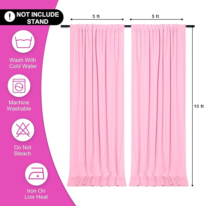 DWCN Pink Backdrop Curtains for Parties, Background Curtains Photography Backdrop Drapes with Rod Pockets for Wedding Decorations Stage Birthday Family Gatherings, 2 Panels 5ft x 10ft