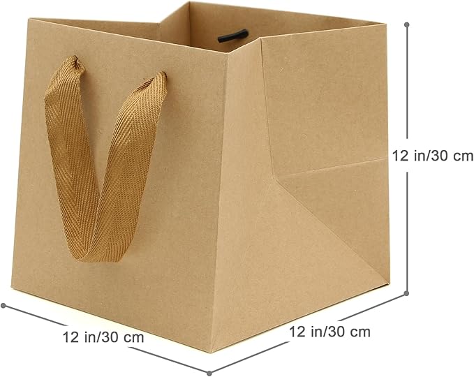 Kraft Paper Gift Bag Large Square Bottom Kraft Paper Bags with Handles (Natural Kraft, 12 x 12 x 12 in, 10 CT)
