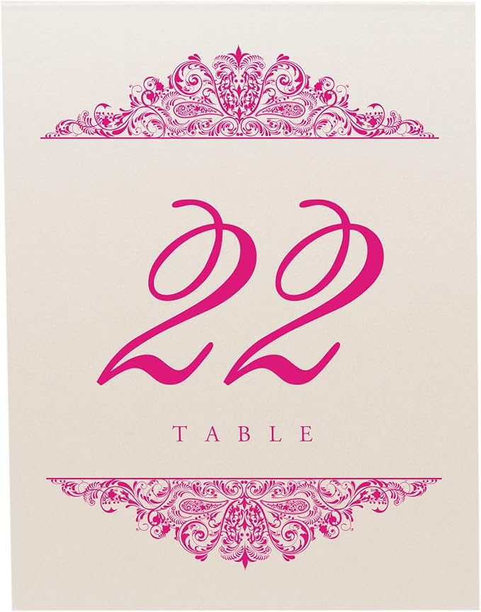 Paisley Wedding Table Numbers (Select Color/Quantity), Champagne, Fuschia, 1-200, Double Sided, Tent or Use in a Stand, Great for Parties & Restaurants - Made in the USA