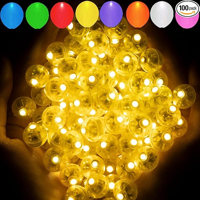 Aogist 100pcs Yellow Balloon Light,Long Standby Time Waterproof Mini Ball Light,Round LED Flash Lamp for Paper Lantern Balloon Party,Wedding,Birthday,Festival,New Year and Christmas Decorative