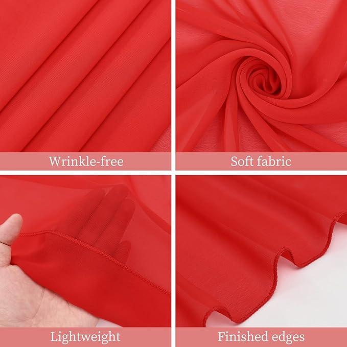 6 Panels Red Wedding Ceiling Drapes 5ftx20ft Ceiling Drapes Chiffon Fabric Arch Draping Sheer Curtains Soft Drapery Draping Wedding Ceiling Decorations for Party Ceremony Stage Swag