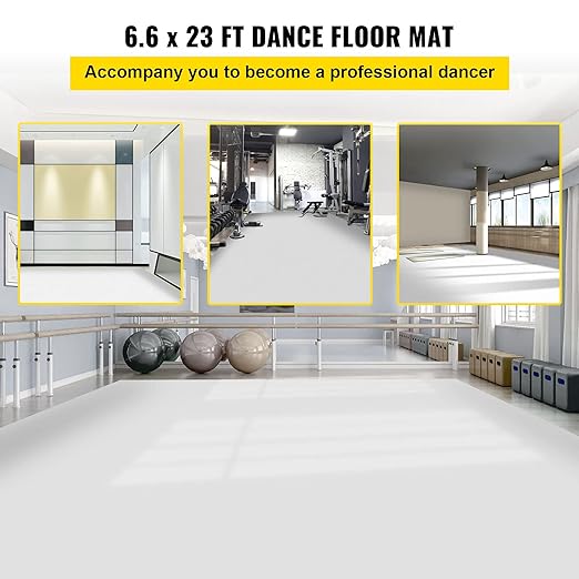 VEVOR Dance Floor, 6.6x23ft Dance Floor Roll, 0.06in Thick PVC Vinyl Dance Floor, Black/White Reversible Portable Dance Floor, Non-Slip Dance Flooring, Ballet Dance Floor for Jazz, Pop, Lyrical Style