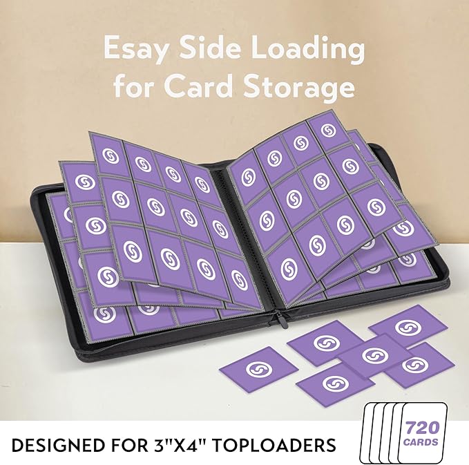 SMYV 12 Pocket Trading Card Binder, Premium PU Cover Card Binder for 720 Cards, Ringless Side Loading Card Collection Album Folders for MTG, TCG, Game Cards & Sports Cards (Grey)