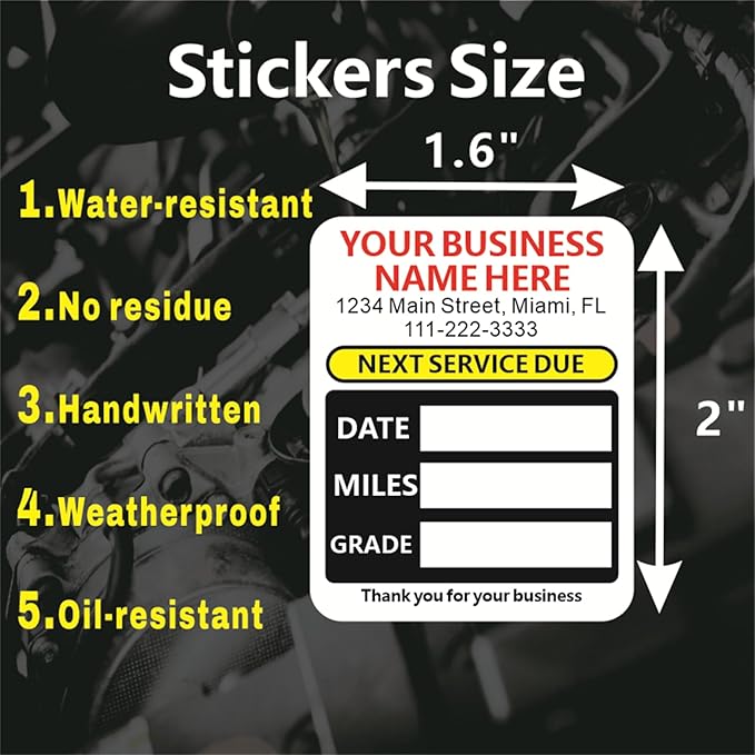 Custom Oil Change Stickers with Your Business Name - Auto Maintenance Service Reminder for Cars Vehicles Trucks Personalized Oil Change Stickers for Windshield 2 Inches（10-10000 pcs）