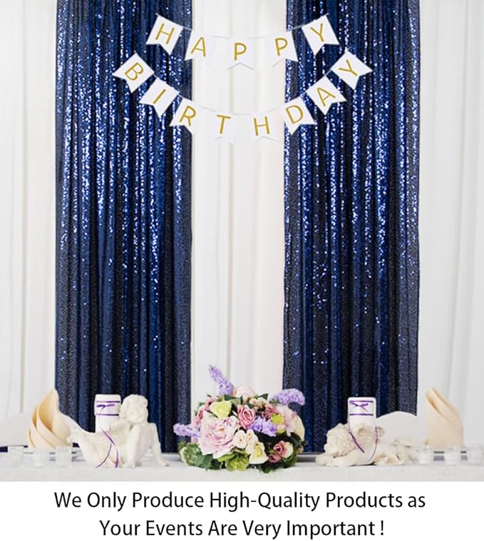 ShinyBeauty Sparkle Backdrop Curtain Navy Blue 2 Panels Set Sequin Photo Backdrop 2FTx8FT Sequin Backdrop Curtain Pack of 2-1220S