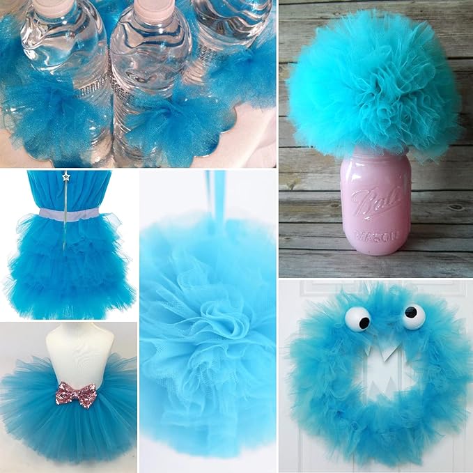 Light Blue Tulle Fabric Rolls 6 Inch by 100 Yards (300 feet) Fabric Spool Tulle Ribbon for DIY Tutu Bow Baby Shower Birthday Party Easter Wedding Decorations Christmas Craft Supplies