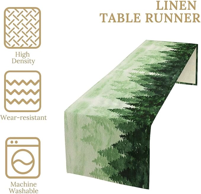 Foggy Forest Table Runner,Watercolor Wreen Misty Forest Landscape Table Runner for Kitchen Dining Table Home Party Decoration 13x60 Inch