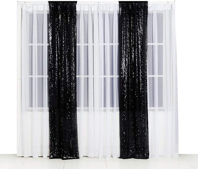 SquarePie Sequin Backdrop Curtain Non-Transparent Background Sparkly for Halloween Party 2FT x 8FT Black 2pcs