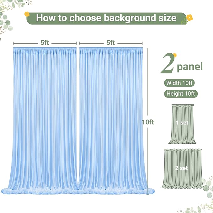 Baby Blue Tulle Backdrop Curtain for Parties Wedding,10ft x 10ft Wrinkle Free Curtain Backdrop,2 Layer Drapes for Backdrop,Polyester Back Drop for Bridal Shower Birthday Baby Shower Photography