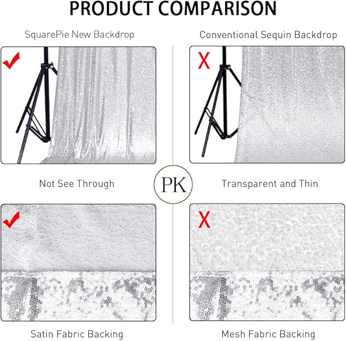 SquarePie Sequin Backdrop Curtain Not See Through Thick Background for Party 4FT x 8FT Silver