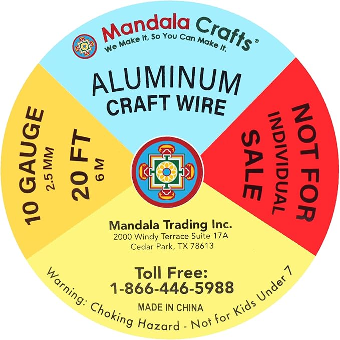 Mandala Crafts 10 Gauge Anodized Aluminum Craft Wire for Jewelry Making - 120 FT Colored Flexible Silver Copper Gold True Blue Purple Pink Wire - Bendable for Bonsai Armature Crafting Sculpting