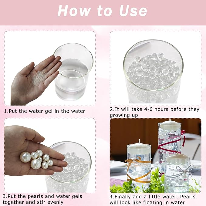 Floating Pearls for Centerpieces Vases, 250PCS Ivory No Hole Fake Pearl Beads and 4000PCS Water Beads for Vase Filler Floating Beads for Wedding Home Party Decoration (Ivory 8/14/20mm)