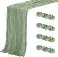 Aktor 4 Pack Sage Green Table Runner Boho Cheesecloth Table Runner Semi Sheer Gauze Fabric Runners for Wedding Birthday Baby Shower Party Boho Table Decoration（Sage Green）