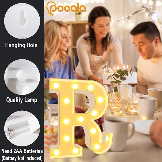 Pooqla LED Marquee Letter Lights, Warm White and Cool White Decorative Lighted Letters, Light Up Alphabet Letters for Boys Girls, Party, Wedding, Bar, Night Light, Birthday Decoration, Letter E
