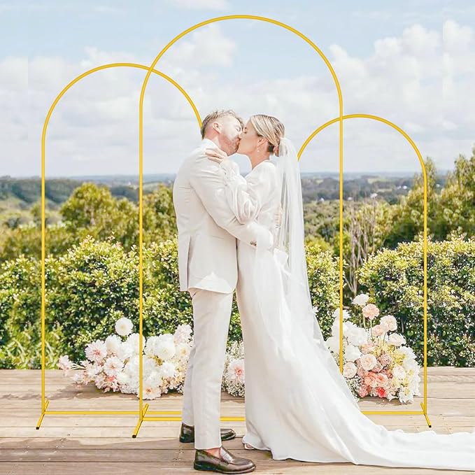 MODFUNS Arch Backdrop Stand with Cover 6&6.6&7.2ft Gold Wedding Arch Stand Set of 3 White Arch Backdrop Covers Backdrops Stand for Party Birthday Banquet Wedding Arched Frame