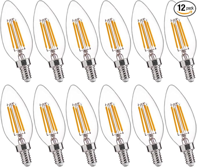 FLSNT B11 E12 LED Candelabra Bulbs 60W Equivalent, Dimmable LED Candle Light Bulbs, 2700K Soft White (Warm Light), Pack of 12