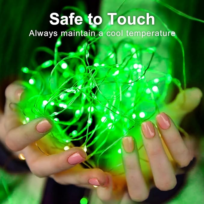 Aogist 50 Pack Fairy Lights 3 Modes 7ft 20 LED Waterproof,Battery Operated Silver Wire Firefly Starry Moon Mini String Lights for Mason Jars Christmas DIY Crafts Wedding Party Bedroom,Green