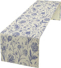 Monochrome Sketch Flowers Table Runner, Seasonal Spring Fall Plants Blue Florals Dinner Runner for Home Kitchen Dining Table Party Holiday Decoration 13"x108"