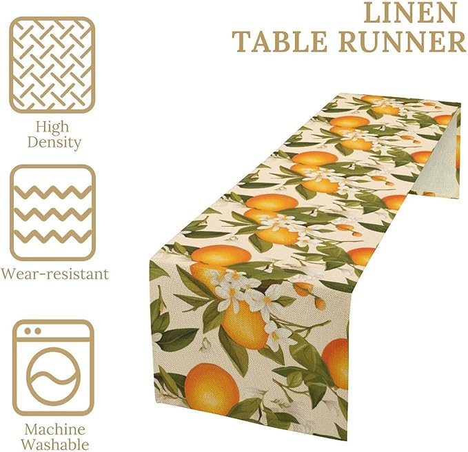 Vintage Orange Table Runner Spring Summer Orange Mandarin Floral Dinner Runner for Farmhouse Party Holiday Home Kitchen Dining Table Decor 13x60