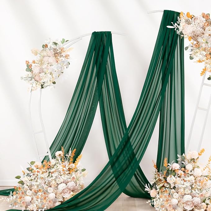 Emerald Green Wedding Arch Draping Fabric 2 Panels 29" x 20 FT Wedding Drapes for Backdrop Sheer Green Curtains for Romantic Bridal Baby Shower Ceremony Birthday Party Fall Outdoor Events