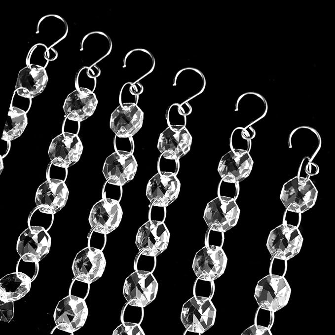 JOIKIT 52 Feet K9 Crystal Garland Strands, 14mm Crystal Chandelier String Beads Chain Clear Octagon Prism Diamond String for Decorations, Lamp, Wedding, Lobby