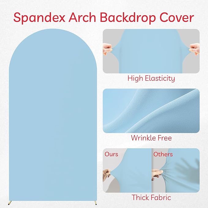 Arch Backdrop Stand Cover 8Ft Dusty Blue Thick Spandex Fabric Arch Backdrop Cover High Elasticity Fitted Round Top for Wedding Birthday Party Baby Shower Garden Decoration