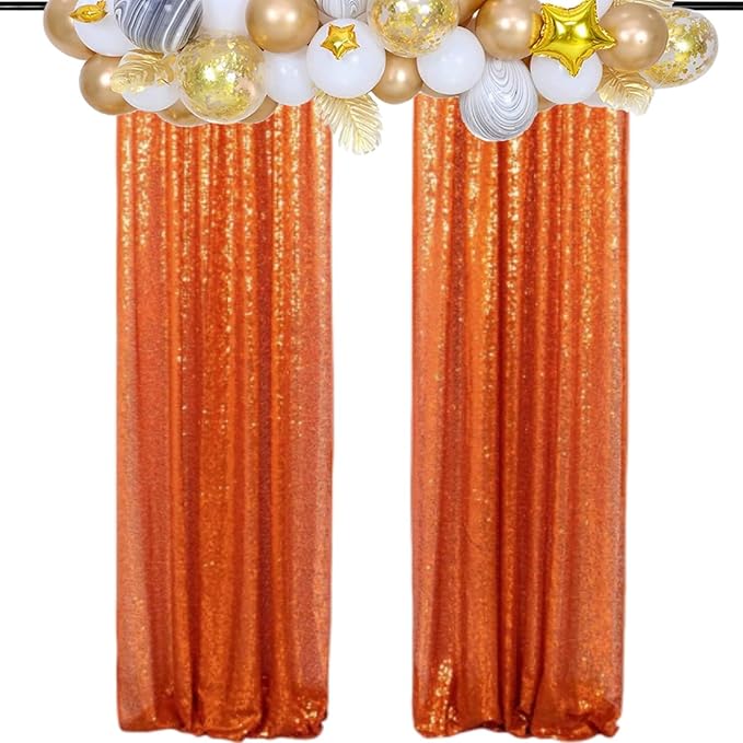 Poise3EHome 4Pcs 2Ft x 8Ft Orange Sequin Backdrop Curtains, Glitter Photography Background, Sequence Xmas Thanksgiving Backdrop (Orange, 4 pcs-2ftx8ft)